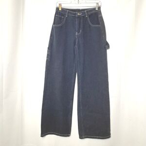NWT Laynee & Lee Womens Carpenter Jeans Dark Wash Wide Leg High Rise Blue Small